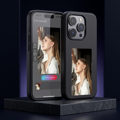 Capinha Inteligente com Tela NFC 3.7” para iPhone, Exibição de Imagens Sem Fio e Proteção Premium Moderna Avançada