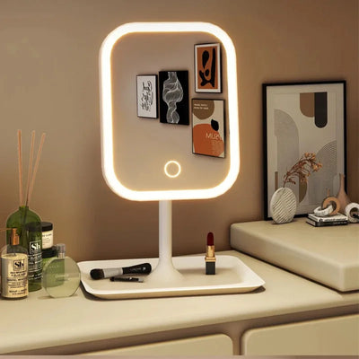 Espelho de Vaidade LED Portátil Recarregável com 3 Cores de Luz, Controle de Toque e Brilho Ajustável – Ideal para Viagem e Uso Diário